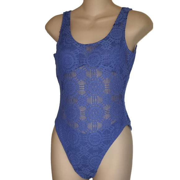 Periwinkle Blue Lace Swimsuit 1 Piece & Bikini ALL IN ONE! Vintage 90s SIZE 10 - Picture 2 of 12